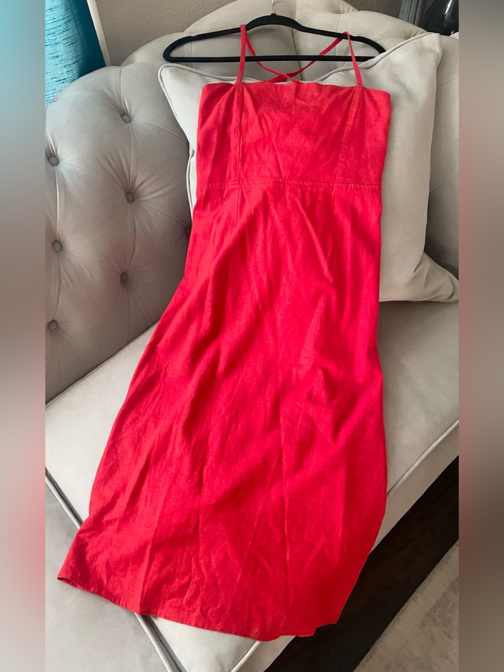 Wild Fable Red Midi linen Dress size medium with strappy open detail in back